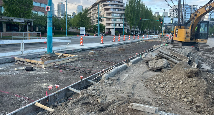 Image shows the construction work on the west side of Fairview Ave N near Aloha
