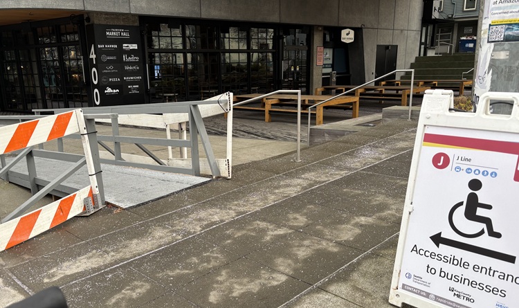 Image shows a temporary access ramp built to provide access to everyone during our construction work