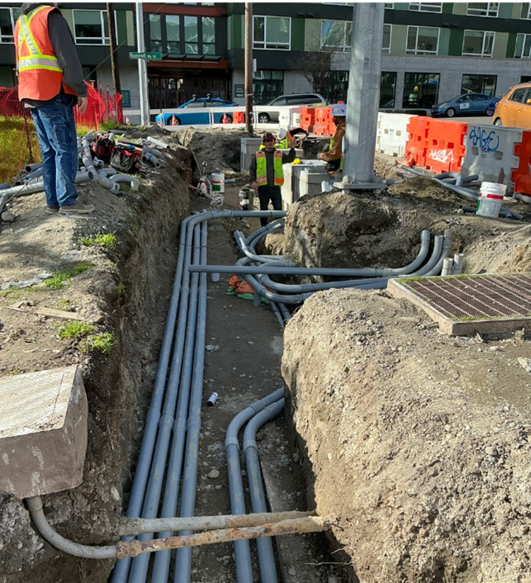 Map shows the team installing new electrical signal wires underground in the University District