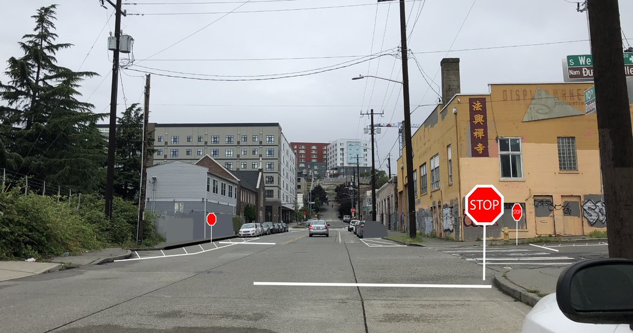 Mock image of design of all-way stop at 10th Ave S and S Weller St