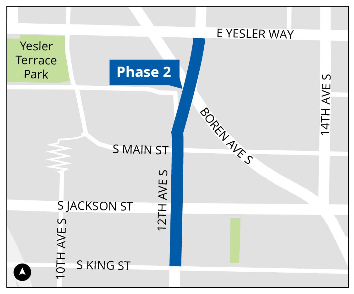 12th Ave S Safety Project Phase 2 map from S King St to E Yesler Way