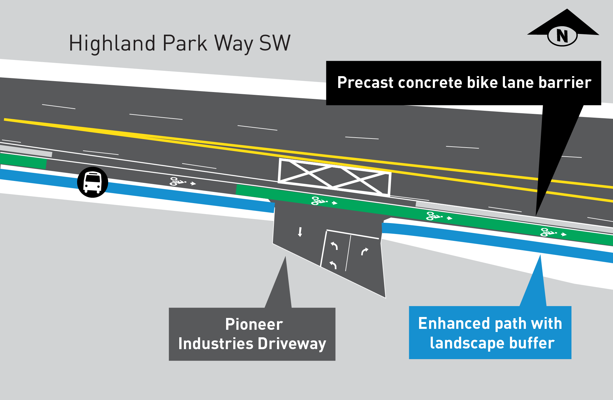 Early design detail of Highland Park Way and Pioneer Industries Driveway