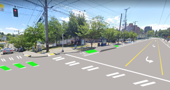 Mock image showing design of northeast corner of 12th Ave S and S Weller St