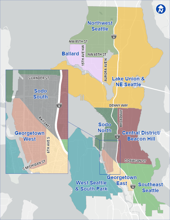 Map of Seattle with RV wastewater collection zones.