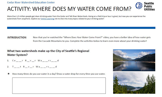 Screenshot of the Where Water Comes From Activity