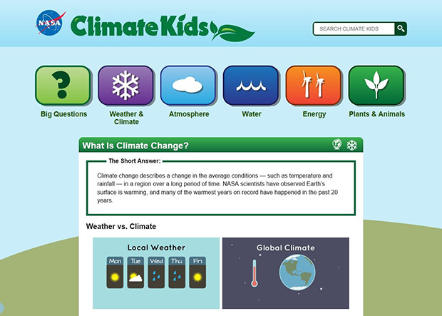 Screenshot of Climate Kids website