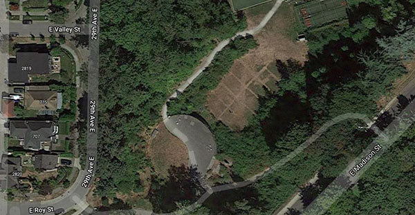 Aerial image of SPU’s stormwater detention tank in Washington Park.