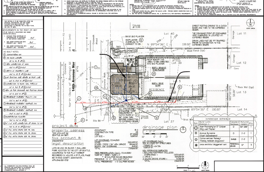 Close up view of new construction plan.