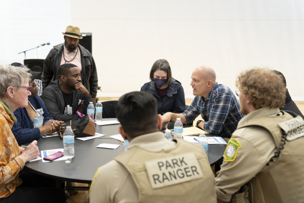 Seattle Park Rangers staff meeting with community members at safety forum