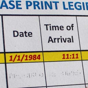 sign-in sheet cropped to show the "Date" and "Time of Arrival" cloumns