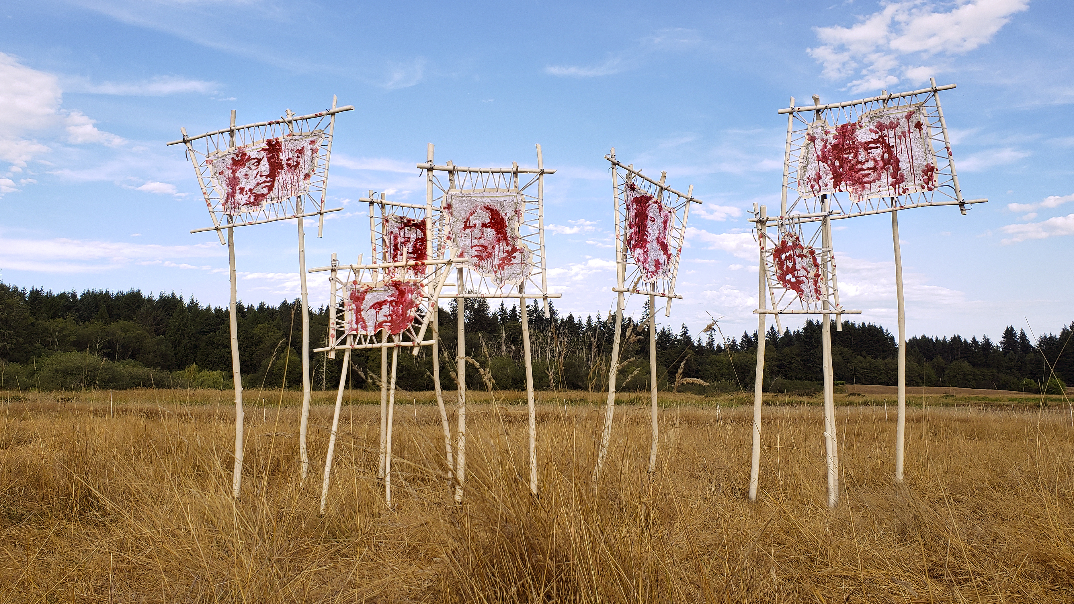 Boundaries: wood, canvas, paper, acrylic paint, vinyl, and steel art installation