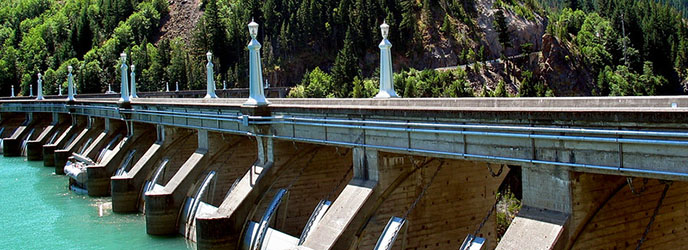 Diablo Dam bridge and water