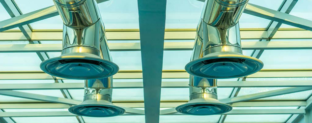 Ventilation ducts on a building's ceiling