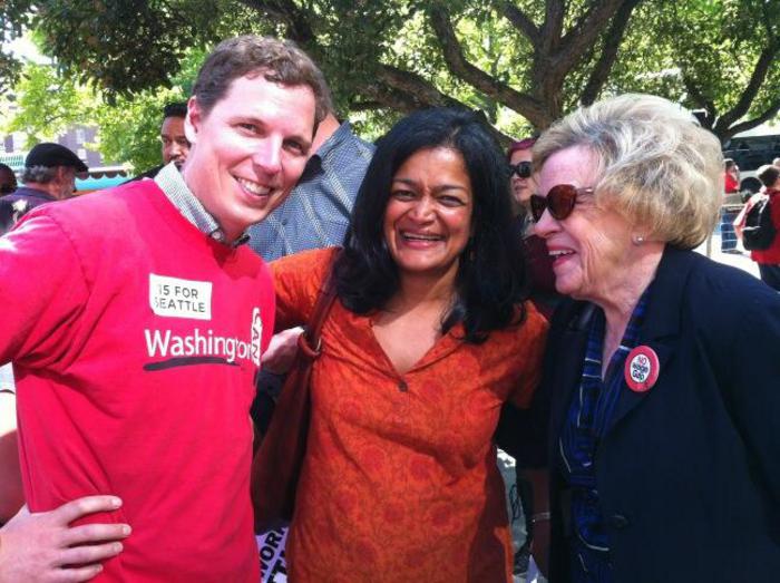 Councilmember Jean Godden and Pramila Jayapal attend minimum wage event