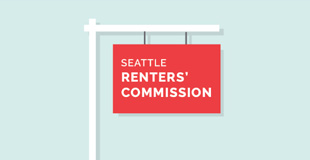 Seattle Renters' Commission written on a red real estate sign.