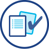 An icon displaying papers with a check mark