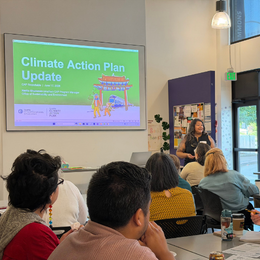 OSE director, Lylianna Allala, giving a presentation on the Climate Action Plan Update