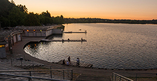 Boat launch at Green Lake at sunset