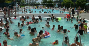 Mounger Pool. Water slide in the background.