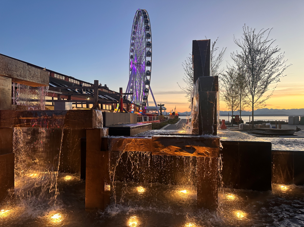 Waterfront Fountain with the Great Wheel in the background
