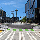 The completed protected intersection at Dexter Ave N and Thomas St 
