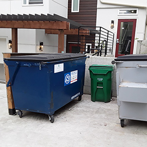 Photo of waste containers at an apartment complex